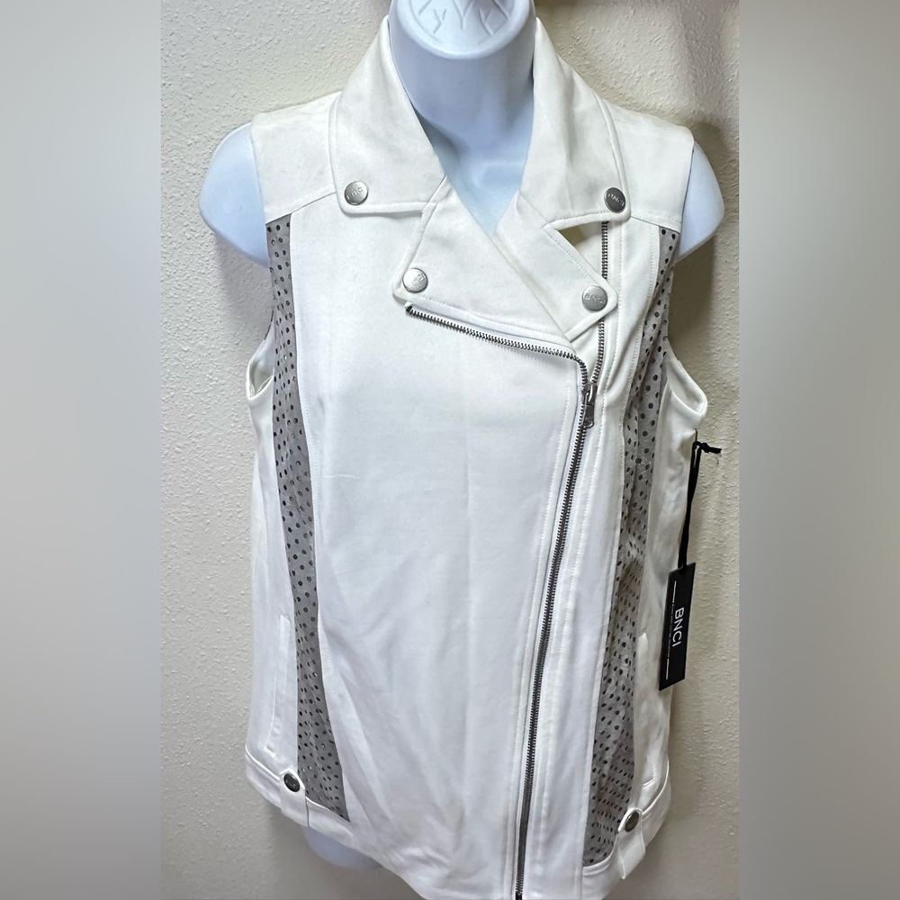 BNCI by Blanc Noir Lazer cut Biker White Vest NWT